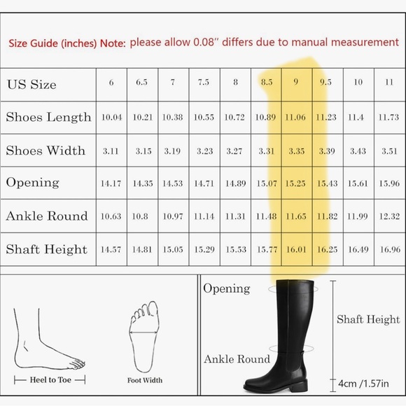 Knee High Faux Leather Elastic Low Heel Square Toe Side Zipper Tall Boots Size 9 - Picture 9 of 9